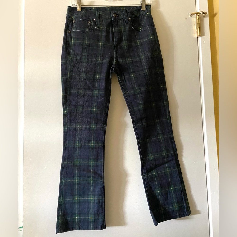 Betty Lin/ R13 Crop Flare Tartan Blue kick fit Plaid Pants Size 4